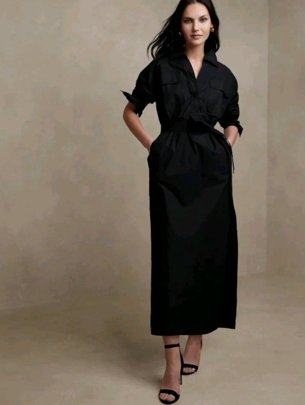 Banana Republic Ani Popover Maxi Shirtdress XS Black